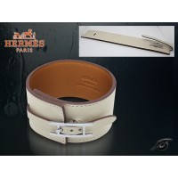 Hermes Fleuron Large Leather White Bracelet With Silver